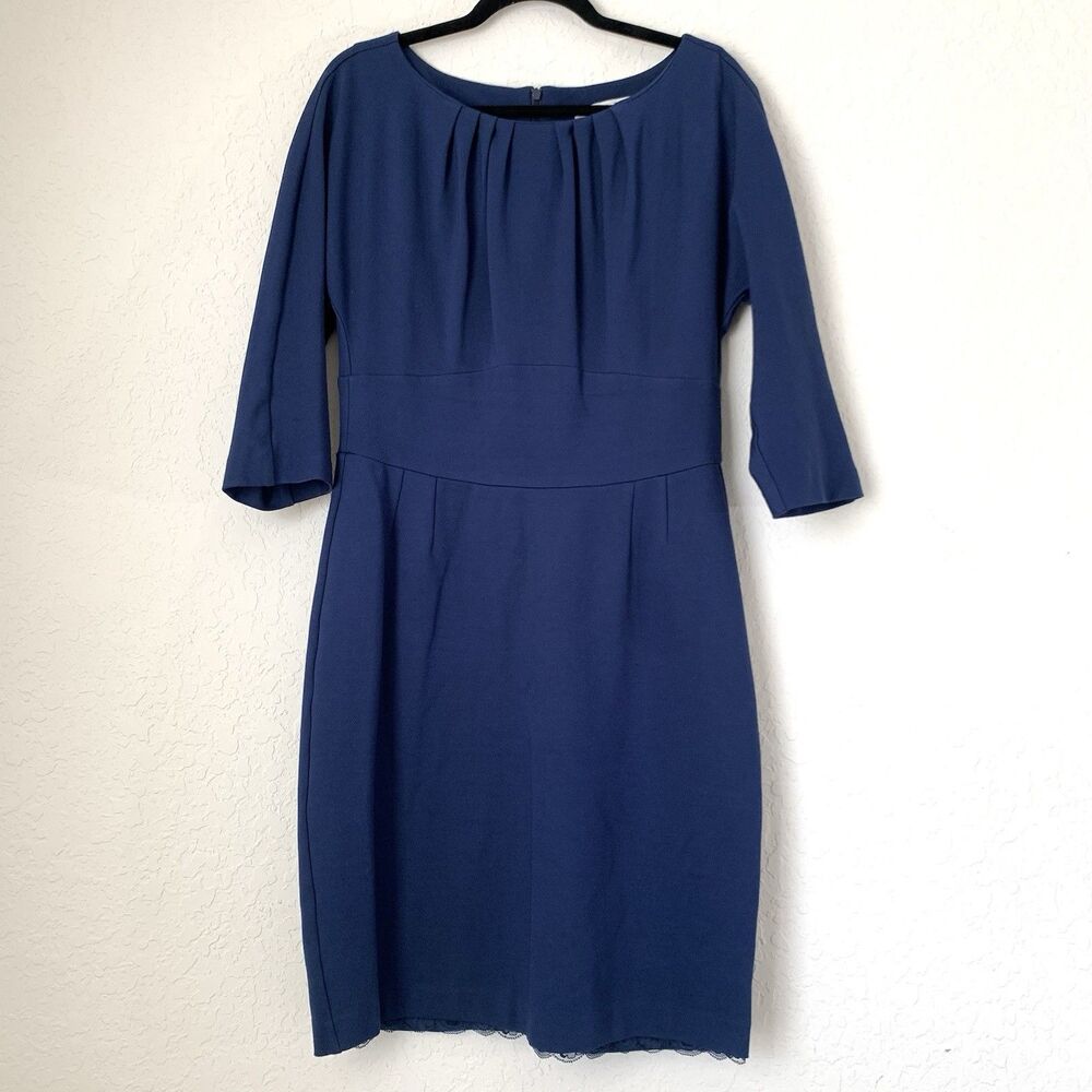 Trina Turk Dress 10‎ Blue Sheath 3/4 Sleeve Career Office Elegant Quiet Luxury